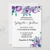 Mint & Paarse Bloemen Roos bruiloft uitnodigingen (Voorkant)