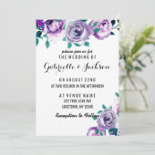 Mint & Paarse Bloemen Roos bruiloft uitnodigingen (Staand voorkant)