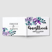 Mint & Paarse Bloemen Waterverf Bruiloft Monogram Gastenboek (Volledig)