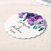 Mint & Paarse Bloemen Waterverf Bruiloft Monogram Kartonnen Onderzetters (Gekanteld)
