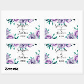 Mint & Paarse Bloemen Waterverf Bruiloft Monogram Rechthoekige Sticker (Vel)