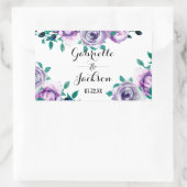 Mint & Paarse Bloemen Waterverf Bruiloft Monogram Rechthoekige Sticker (Tas)