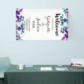 Mint & Paarse Bloemen Waterverf Bruiloft Welkom Spandoek (Beurs)