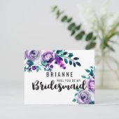 Mint & Paarse Bloemen word je mijn bruidsmeisje Kaart (Staand voorkant)