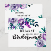 Mint & Paarse Bloemen word je mijn bruidsmeisje Kaart (Voorkant / Achterkant)