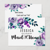 Mint & Paarse Bloemen word je mijn bruidsmeisje Kaart (Voorkant / Achterkant)