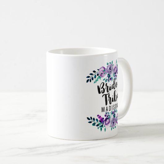 Mint & Paarse Bloemenkrans Bruiloft Bruid Tribe Koffiemok (Voorkant rechts)