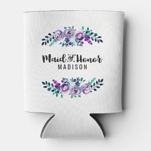 Mint & Paarse Bloemenkrans Bruiloft Maid of Honor Blikjeskoeler (Voorkant)