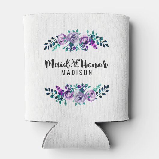 Mint & Paarse Bloemenkrans Bruiloft Maid of Honor Blikjeskoeler (Achterkant)