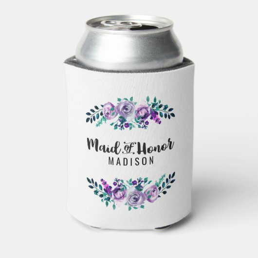 Mint & Paarse Bloemenkrans Bruiloft Maid of Honor Blikjeskoeler (Blikje Achterkant)