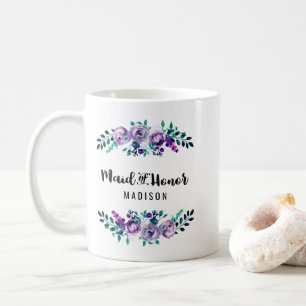 Mint & Paarse Bloemenkrans Bruiloft Maid of Honor Koffiemok