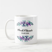 Mint & Paarse Bloemenkrans Bruiloft Maid of Honor Koffiemok (Links)
