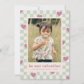 Mint Paarse Checkerboard Hearts Valentijn Kaart (Voorkant)