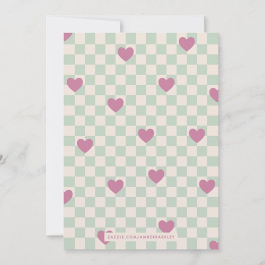 Mint Paarse Checkerboard Hearts Valentijn Kaart (Achterkant)