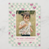 Mint Paarse Checkerboard Hearts Valentijn Kaart (Voorkant / Achterkant)