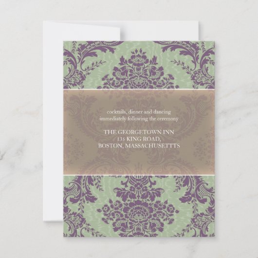 Mint Paarse Elegant Damask Wedding Reception Kaart (Voorkant)