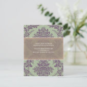 Mint Paarse Elegant Damask Wedding Reception Kaart (Staand voorkant)