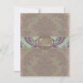 Mint Paarse Elegant Damask Wedding Reception Kaart (Achterkant)