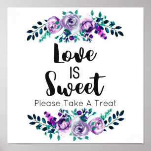 Mint & Paarse Floral Wedding Love is Sweet Poster