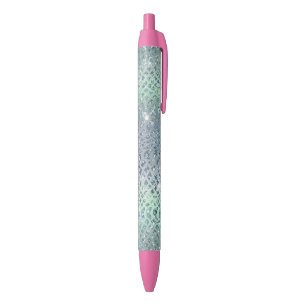 Mint Paarse Glitter Slangenprint Zwarte Inkt Pen