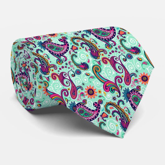  Mint Paisley Stropdas (Opgerold)