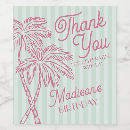 Mint Palm Spring Pastel Beach Verjaardag Part Favo Wijn Etiket (Enkel label)