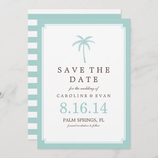 Mint Palm Tree Wedding Save the Date (Voorkant / Achterkant)