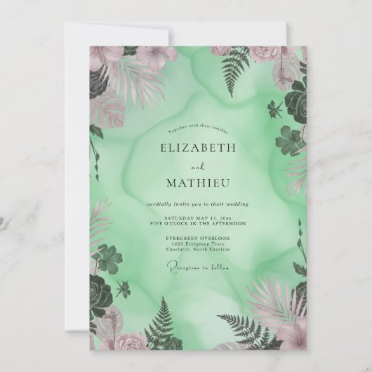 Mint Palmblad Bruiloft Kaart (Voorkant)
