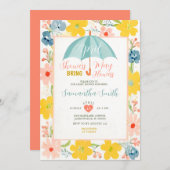 Mint paraplu april buien baby shower bloemen kaart (Voorkant / Achterkant)