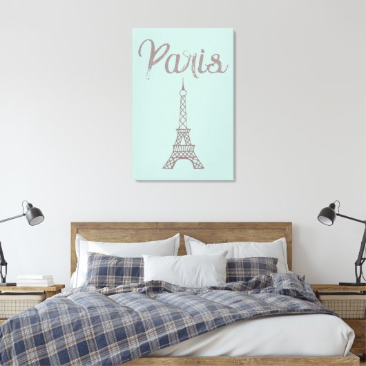 Mint Paris Eiffel Tower Canvas Wall Art (Insitu (Slaapkamer))