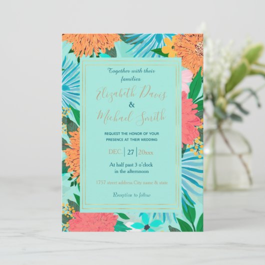 Mint pastel Floral Kaart (Staand voorkant)