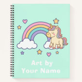 Mint Pastel Unicorn Rainbow Personalized Notitieboek (Voorkant)