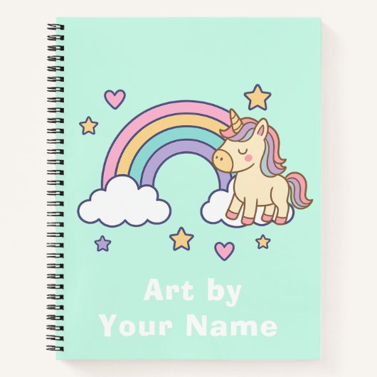 Mint Pastel Unicorn Rainbow Personalized Notitieboek (Voorkant)