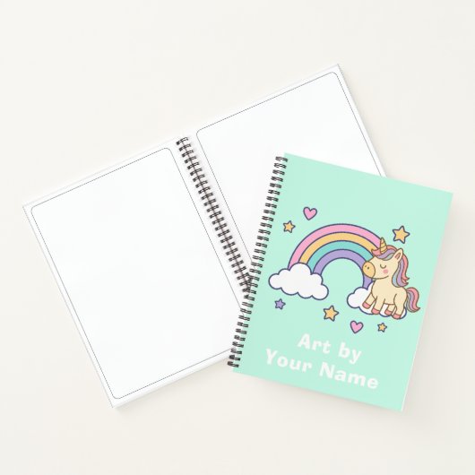 Mint Pastel Unicorn Rainbow Personalized Notitieboek (Binnen)