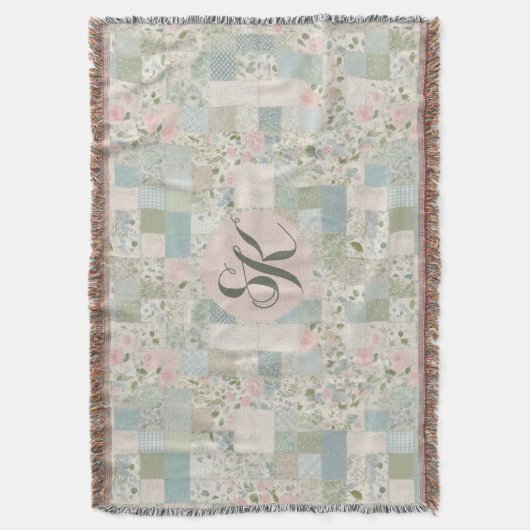 Mint patchwork monogram deken (Voorkant Verticaal)