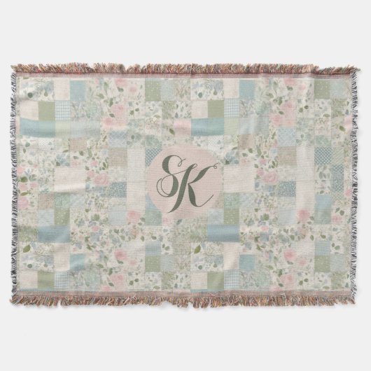 Mint patchwork monogram deken (Voorkant)
