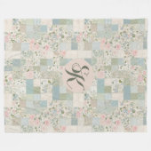Mint patchwork monogram fleece deken (Voorkant (Horizontaal))