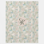 Mint patchwork monogram fleece deken (Voorkant)
