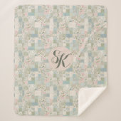 Mint patchwork monogram sherpa deken (Voorkant)