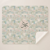 Mint patchwork monogram sherpa deken (Voorkant (horizontaal))
