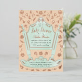 Mint Peach Antiek Cradle Baby shower Roos Gold Folie Uitnodiging (Staand Voorkant)