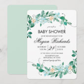 Mint Peach Bloemenkrans Baby shower Uitnodiging (Voorkant / Achterkant)