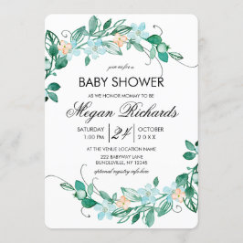 Mint Peach Bloemenkrans Baby shower Uitnodiging