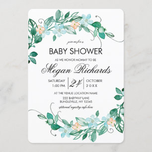 Mint Peach Bloemenkrans Baby shower Uitnodiging