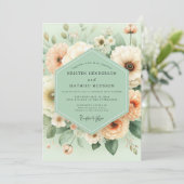 Mint Peach Blossom Elegance Wedding Kaart (Staand voorkant)