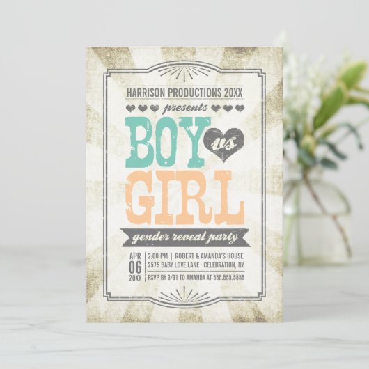 Mint & Peach Gender onthulling Partij Kaart (Staand voorkant)