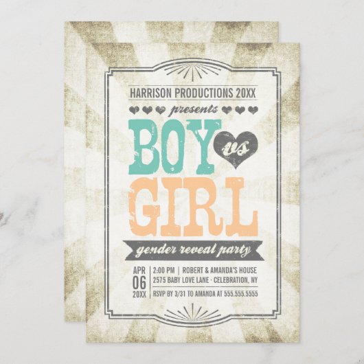 Mint & Peach Gender onthulling Partij Kaart (Voorkant / Achterkant)