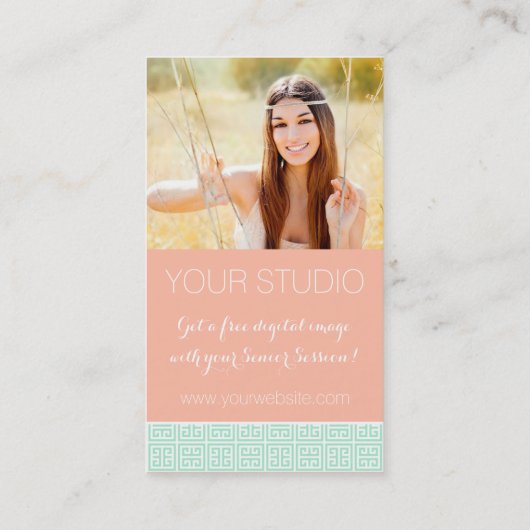 Mint Peach Greek Key Senior Rep Marketing Contactkaartje (Achterkant)