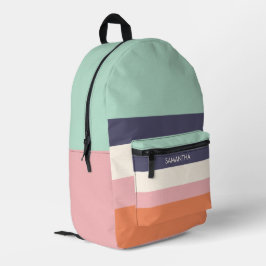 Mint Peach Modern Color Blocks Stripes personalise Bedrukte Rugzak