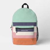 Mint Peach Modern Color Blocks Stripes personalise Bedrukte Rugzak (Voorkant)